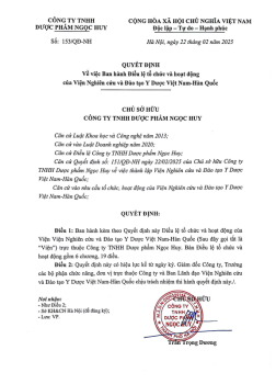 Điều lệ tổ chức và hoạt động của Viện Nghiên cứu và Đào tạo Y Dược Việt Nam - Hàn Quốc