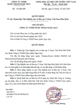 Quyết định về việc thành lập Viện Nghiên cứu và Đào tạo Y Dược Việt Nam - Hàn Quốc